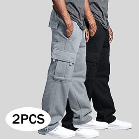 Men's Cargo Sweatpants Sweatpants Fleece Pants Joggers Trousers Drawstring Elastic Waist Multi Pocket Solid Color Warm Moisture Wicking Full Length Casual Dail