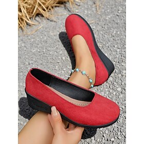 Women's Red Low Wedge Slip-On Shoes – Lightweight Comfort Shoes for Patio Parties, Garden Gatherings and Everyday Style