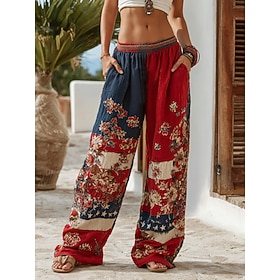 Women's Culottes Wide Leg Vacation Vintage Ethnic Style Full Length High Waist Floral Graphic Quick Dry Breathability Soft Inelastic Casual Outdoor Vacation Pi