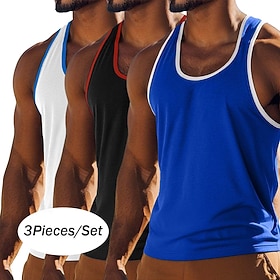 Per uomo Canotta Gilet Canottiera Maglietta senza maniche Senza Maniche Collo a U Scollo a Cucchiaio Estate Tinta unica Semplice Moda Sportivo Classico 3 pezzi