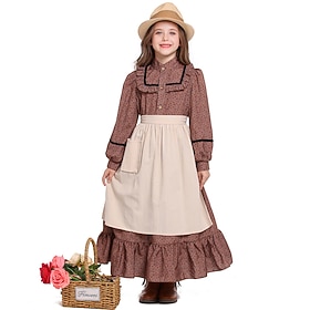 19th Century 1800s Old West Prairie Dress Pioneer Fancy Dress Girls' Halloween Carnival World Book Day School Event Dress Up Historical reenactment Kid's Dress