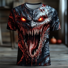 Halloween Men's Dragon 3D T Shirt Short Sleeve T shirt 3D Print Crew Neck Shirt Exaggerated Designer Horror Party Street Casual Black 1 White Red Summer Spring