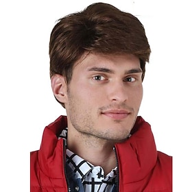 Perruque Marty McFly de Retour vers le futur – Perruque synthétique marron pour déguisement, cosplay, Halloween soirée cinéma