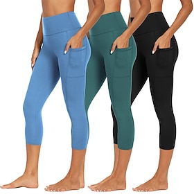 Women's Slacks Leggings Tights Athletic Full Length High Rise Plain Side Pockets Comfy Butt Lift Tummy Control Yoga Casual Daily Black Pink Burgundy Navy Blue