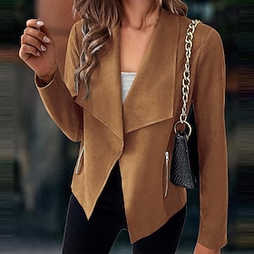 Women's Casual Jacket Suede Jacket Comfortable Breathable Pocket Fashion Modern Plain Street Daily Regular Turndown Regular Fit Long Sleeve Outerwear Black Red