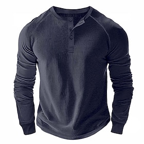 Men's Waffle Henley Shirt Tee Long Sleeve Solid Color Plain Textured Fashion Designer Casual Raglan Sleeves Henley Casual Daily Outdoor Summer Fall Winter Navy
