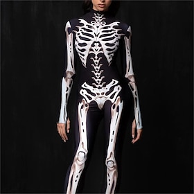 Bodysuit Full Body Catsuit Skull Front Zipper Skull Skeleton Scary Costume Men's Women's Boys' Costume for Club Party Performance Halloween Carnival Day of the