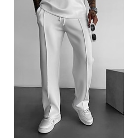 Men's Sweatpants Athletic Pants Trousers Straight Leg Sweatpants Pleated Pants Drawstring Pocket Elastic Waist Plain Comfort Daily Sports Outdoor Fashion Casua