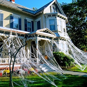 1200 sqft Spinnennetze, Halloween-Dekoration für draußen, Halloween-Spinnennetz-Dekoration mit 60 künstlichen Spinnen, super dehnbares Spinnennetz für Hallowee