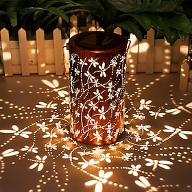 Dragonfly Outdoor Solar Lanterns Garden Waterproof Metal Hanging Decor Lights for Patio Yard Pathway Lawn Front Porch Birthday Gardening Gifts for Women Mom Gr