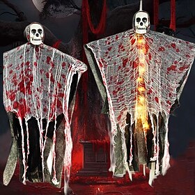 Halloween Decorations Blood-Stained Luminous Skull Hanging Ghost Outdoor Hanging Ghost Pendant Haunted House Secret Room Scene Layout