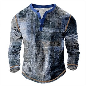 Men's Graphic Henley Shirt Tee Long Sleeve Vintage Fashion Designer Casual Daily Outdoor Spring Fall All Seasons Brown Green Dark Blue Purple Henley Henley T