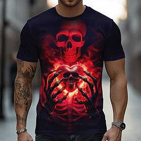 Halloween Men's Skull 3D T Shirt Short Sleeve T shirt 3D Print Crew Neck Shirt Fashion Exaggerated Daily Party Street Casual Yellow Red Blue Summer Spring All