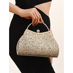 Gold Glitter Sequin Evening Clutch with Detachable Chain Strap