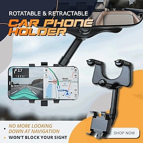Rotatable And Retractable Car Phone Holder Rearview Mirror Mount Multifunction Adjustable Bracket Universal 360 Degree Rotation Stand for GPS Navigation and Sm