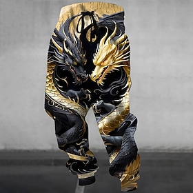 Men's Animal Dragon Sweatpants Joggers Trousers Mid Waist Drawstring Elastic Waist Casual Jogging Streetwear Workout Athletic Sweatpants with Pockets Spring Fa