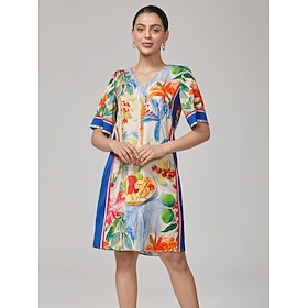Damen Weiblich Freizeitkleid Regenbogen Kurzarm Sommer V Ausschnitt Urlaub XS S M: retailer-supplied image