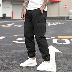 Men's Cargo Pants Joggers Trousers Elastic Waist Drawstring Multi Pocket Plain Wearable Outdoor Daily Camping Hiking Fashion Classic Black Army Green