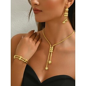 Women's Gold Mesh Jewelry Set - Modern Geometric Necklace, Bracelet and Dangle Earrings for Elegant Parties, Formal Events and Gift Giving