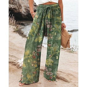 Women's Wide Leg Pants Trousers Palazzo Pants Fashion Boho Full Length High Waist Flower Drawstring Elastic Waist Print Breathability Comfortable Street Daily