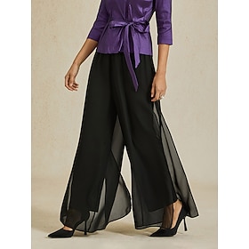 Women's Culottes Wide Leg Straight-Leg Trousers Elegant Stylish Classic Style Full Length Medium Waist Solid Color Elastic Waist Stretchy Office Vacation Party