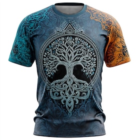 Men's 3D Celtics Tree Of Life T Shirt Short Sleeve T shirt 3D Print Crew Neck Shirt Viking Designer Casual Party Street Blue Yellow Brown Summer Spring Clothin