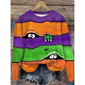 Women's Sweatshirts Monster Graphic Casual Long Sleeve Crew Neck Round Neck Regular Tops Street Dailywear Casual Print Yellow Orange Green Khaki Spring Fall Wi