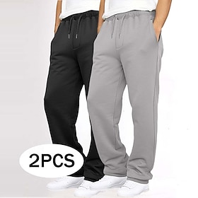 Men's Sweatpants Fleece Pants Trousers Straight Leg Sweatpants Drawstring Elastic Waist Baggy Plain Comfort Warm Full Length Outdoor Casual Daily Sports Fashio