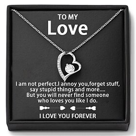 To My Love Necklace, Christmas Gift for Her, Heart-Shaped Cubic Zirconia Pendant Necklace with Artificial Flower Jewelry Box, Romantic Gift for Valentine's Day