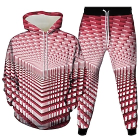 Men's Geometric Optical Illusion 2pcs 3D Sweatshirt Sets Tracksuit Hoodie Sweatshirt Long Sleeve Long pants Hooded Casual Daily Athleisure 3D Print Spring Fall