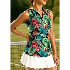 Women's Plants Tropical Floral Botanical Tops Sport Shirt Golf Polo Shirt Tennis Shirt Sleeveless Zipper UPF50 UV Resistant High Elasticity Moisture Wicking Br
