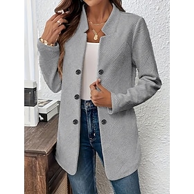 Women's Blazer Comfortable Breathable Buttons Fashion Modern Plain Work Daily Open Front Regular Stand Collar Regular Fit Long Sleeve Outerwear Black White Gra