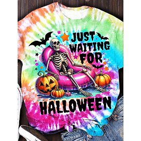 Halloween Women's T Shirt Skulls Graphic Vintage Stylish Casual Short Sleeve Crew Neck Regular Tops Daily Weekend Print Yellow Orange Rose Pink Summer Fall