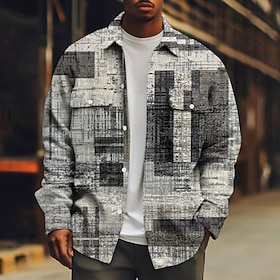 Men's Color Block Gradient Patchwork Corduroy Shirt Shacket Shirt Jacket Long Sleeve Casual Outdoor Dailywear Fall Winter Turndown Button-Down Jacket with Flap