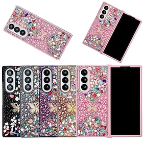 Phone Case For Samsung Galaxy Z Fold 7 Z Fold 6 Z Fold 5 Z Fold 4 Back Cover with Lanyard Bling Glitter Shiny Shockproof Butterfly Retro PC