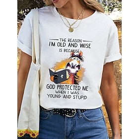 Women's T Shirt Graphic Letter Donkey Vintage Stylish Casual Short Sleeve Crew Neck Regular Tops Daily Weekend Print Black White Blue Purple Summer Spring