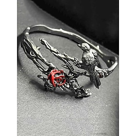 Vintage Black Bird Red Rose Cuff Bracelet - Gothic Branch - Shaped Open Bangle for Women