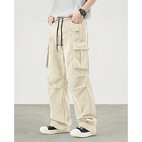 Men's Cargo Pants Trousers Elastic Waist Drawstring Multi Pocket Plain Wearable Outdoor Daily Camping Hiking Fashion Classic Black Army Green