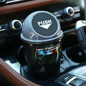 Mini Auto Trash Can with Lid Waterproof Cup Holder Garbage Bin Car Armrest Storage Container Multifunctional Plastic Rubbish Organizer for Vehicle Interior