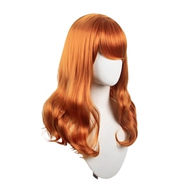 Parrucca da ragazza misteriosa lunga e ondulata arancione cosplay per Halloween