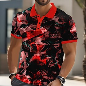 Men's Geometric Abstract Polo Short Sleeve Polo Shirts Collared Shirts Casual Athleisure Daily Wear 3D Print Buttons Summer Red Blue Purple
