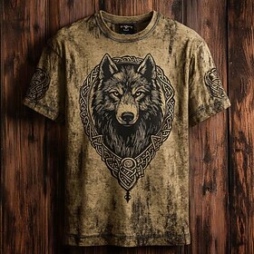 Men's Tee Short Sleeve Shirt Tee Top Short Sleeve Crew Neck Summer Fall Graphic Fashion Designer Retro Vintage Print Vacation Street Going out Dark Brown Brown