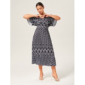 Femmes Féminin Robe Décontractée Robe Longue Maxi Robe Noir Manche Courte Géométrique Col en V Vacances XS S M: retailer-supplied image