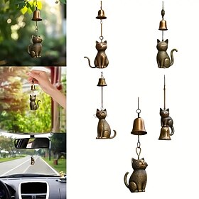 Handmade Retro Cat Wind Chime Vintage Copper Cat-Shaped Wind Chime with Bell Outdoor Hanging Decor for Porch and Garden Ideal Gifts for Cat Lovers