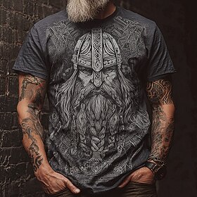 Halloween Men's 3D Viking Celtics T Shirt Short Sleeve T shirt 3D Print Crew Neck Shirt Viking Designer Party Street Casual Black Gray Summer Spring Clothing A
