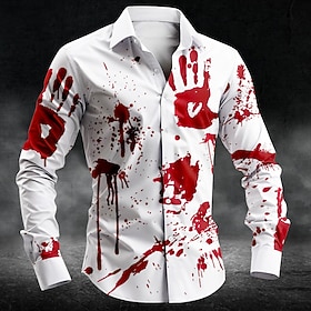 Halloween Men's Blood Splatter Fingerprint Blood stains Shirt Button Up Shirt Long Sleeve Dark Punk Gothic Style Holiday Streetwear Summer Spring Turndown 3D P