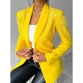 Women's Blazer Comfortable Breathable Patchwork Fashion Formal Plain Office Work Single Breasted Regular Lapel Regular Fit Long Sleeve Outerwear Black Yellow W