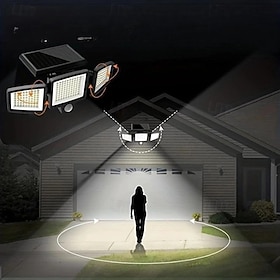 Solar Flood Lights Outdoor Lights 3-Head Motion Sensor Light 2500Lumens 210LEDs Safety Light with Remote Control, IP65 Waterproof Wide-Angle Floodlight Wall Li