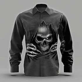 Halloween Men's Skull Grim Reaper Skeleton Shirt Button Up Shirt Long Sleeve Dark Punk Gothic Style Holiday Streetwear Summer Spring Turndown 3D Print Collared