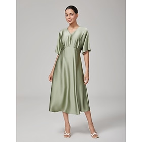 Damen Midikleid mit umgekehrter Falte, V-Ausschnitt, Dolman-Ärmel, elegant, lässig, für den Alltag, Frühling, Sommer,…: retailer-supplied image